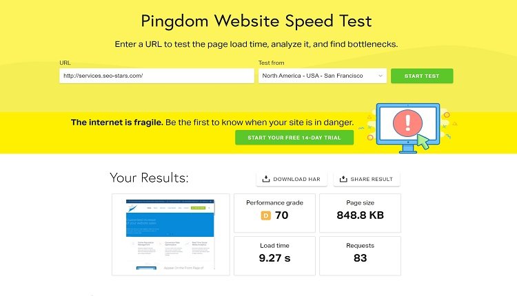 اداة قياس سرعة الموقع Pingdom