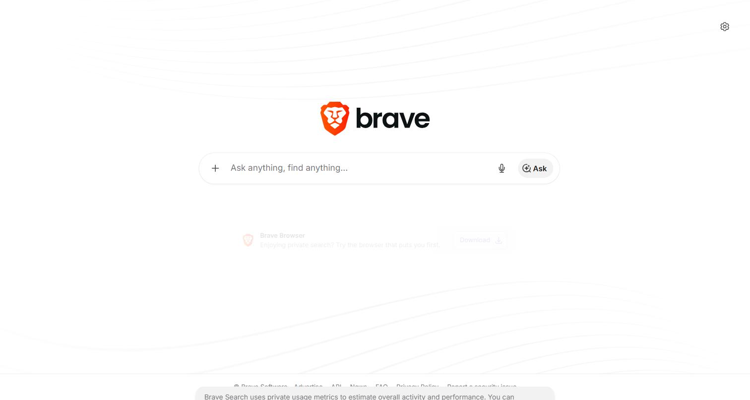 الصفحة الرئيسية لمحرك البحث Brave Search صاحب الفهرس المستقل